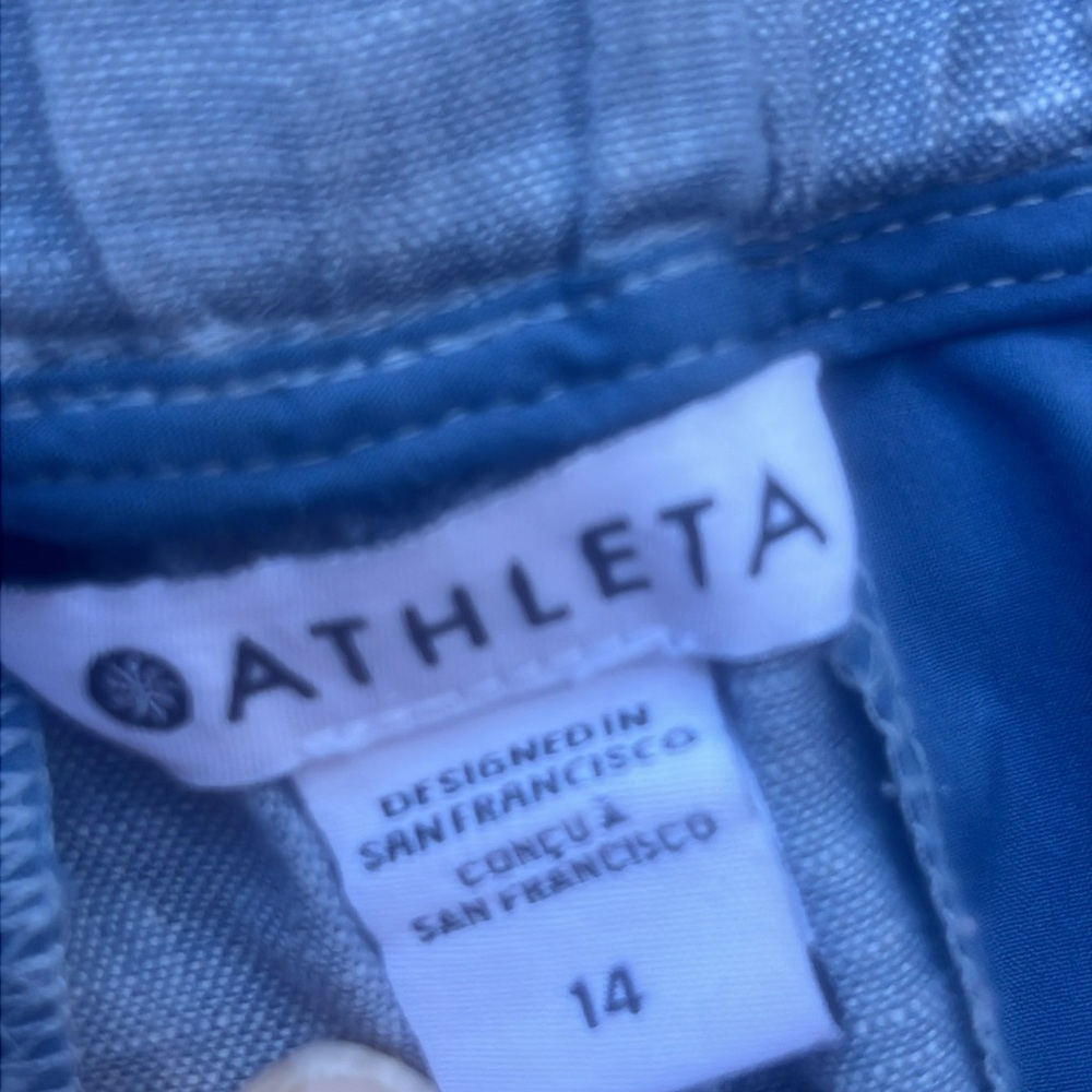 Athleta Cabo Wide Leg Chambray Blue Linen Resort Pants Women's Size 14 - Picture 4 of 7